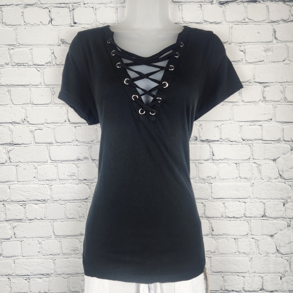 Torrid Size 00 Black 100% Cotton Lace-Up Top